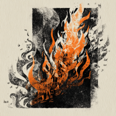 Abstracte zwart-wit-oranje illustratie van vuur